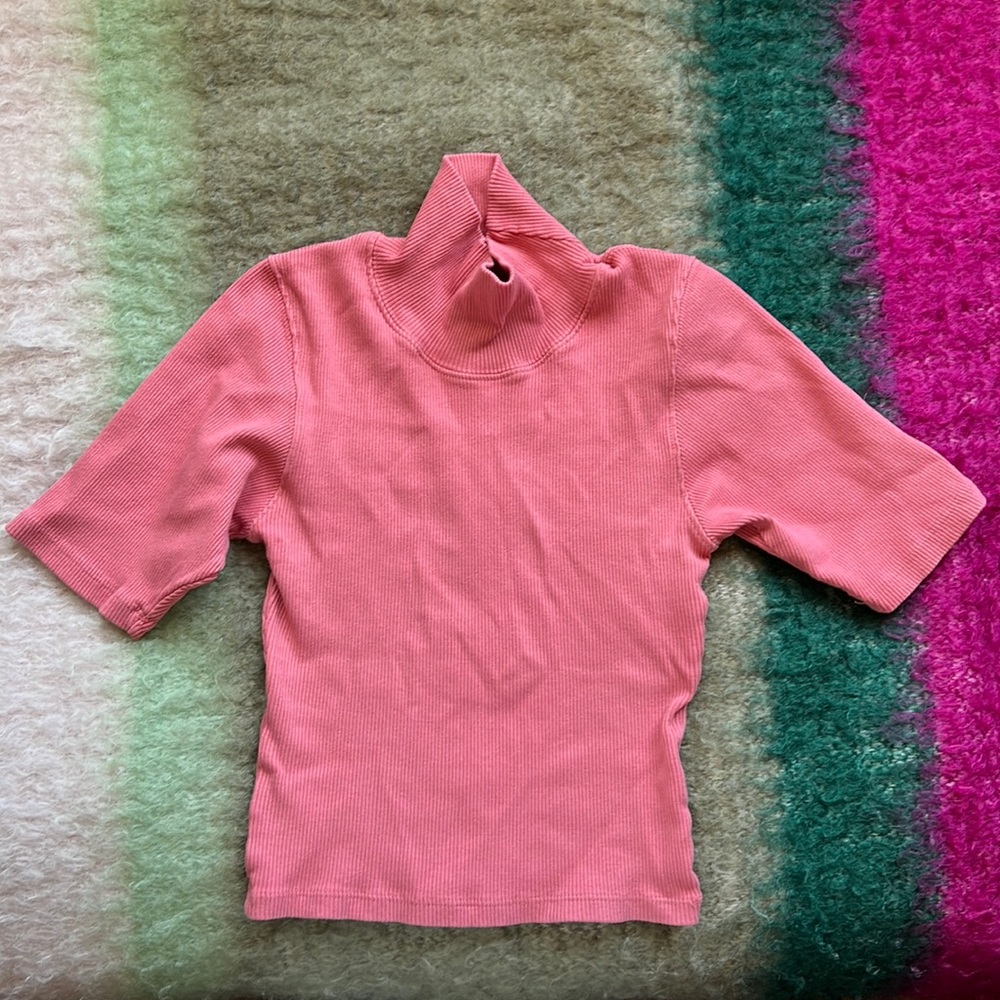 Big Bud Press 1/2 sleeve turtleneck shirt in raspberry sorbet pink size P